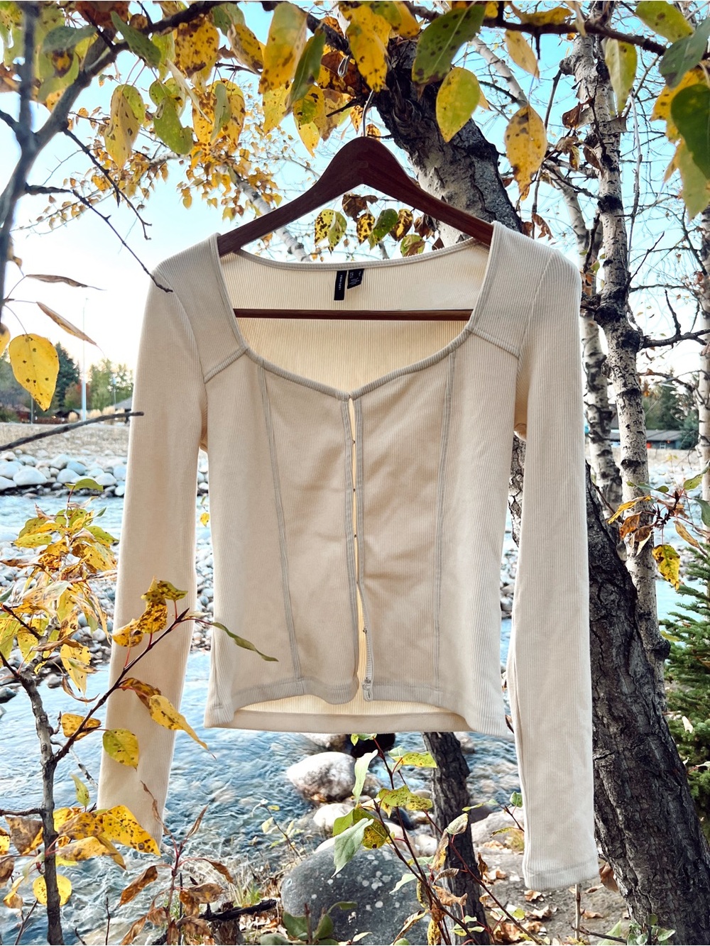 Vero Moda Cream Long Sleeve Zip Front Top